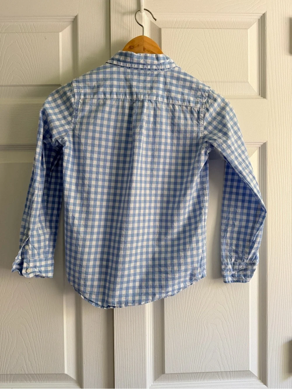 Janie and Jack Button Down Shirt Boys 7 Blue White Gingham Check Cotton